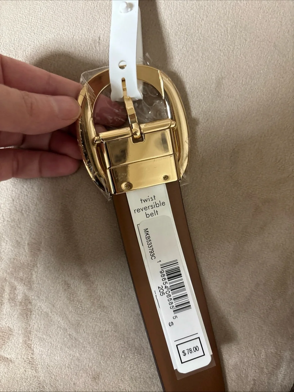 Authentic Michael Kors Reversible Logo Monogram Belt Brown/Gold Hard Size Small
